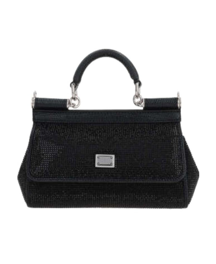 Dolce & Gabbana Small Sicily Rhinestone-embellished Shoulder Bag In Black