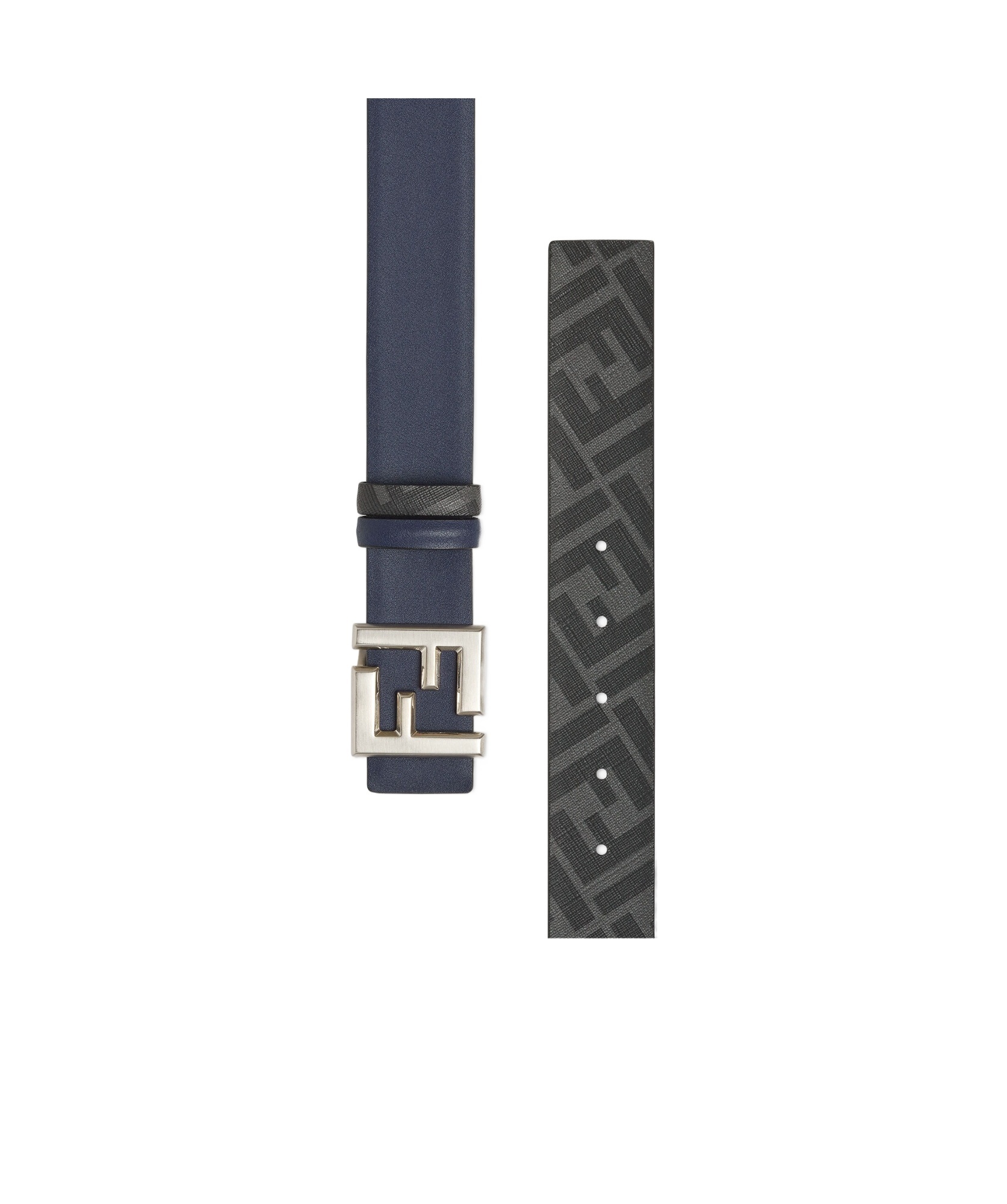 Fendi Reversible Leather And Ff Fabric Belt In Blue
