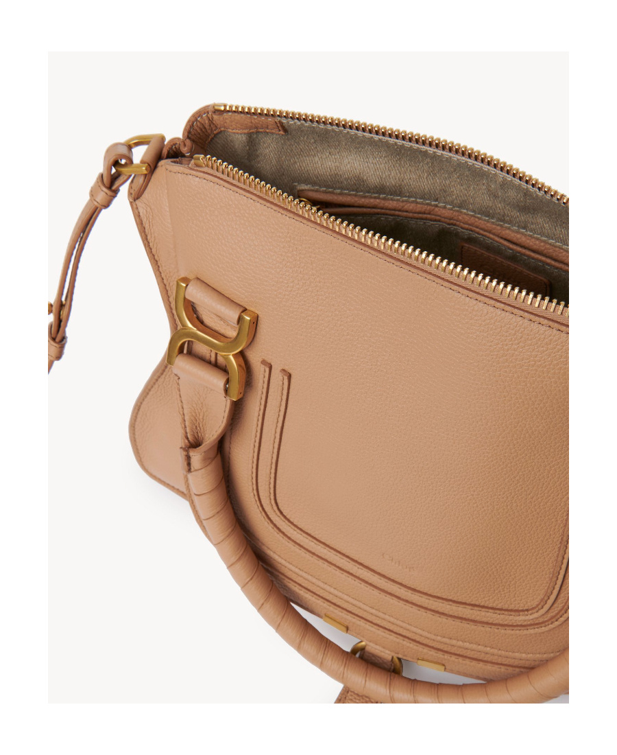 Chloé Small Marcie Leather Tote Bag In Nude