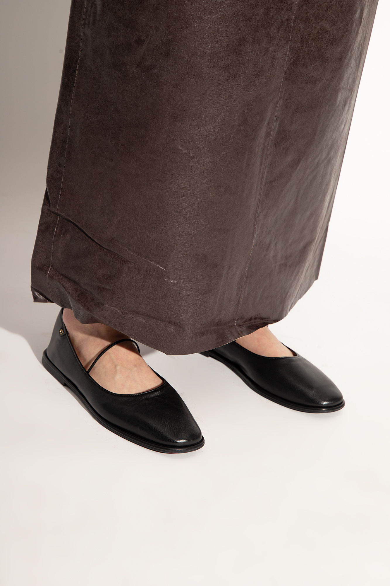 Shop Coach Emilia Leather Ballerina Shoes In Black