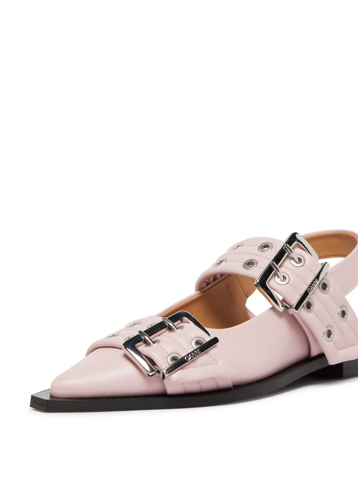Ganni Buckled-strap Slingback Ballerina Shoes In Pink
