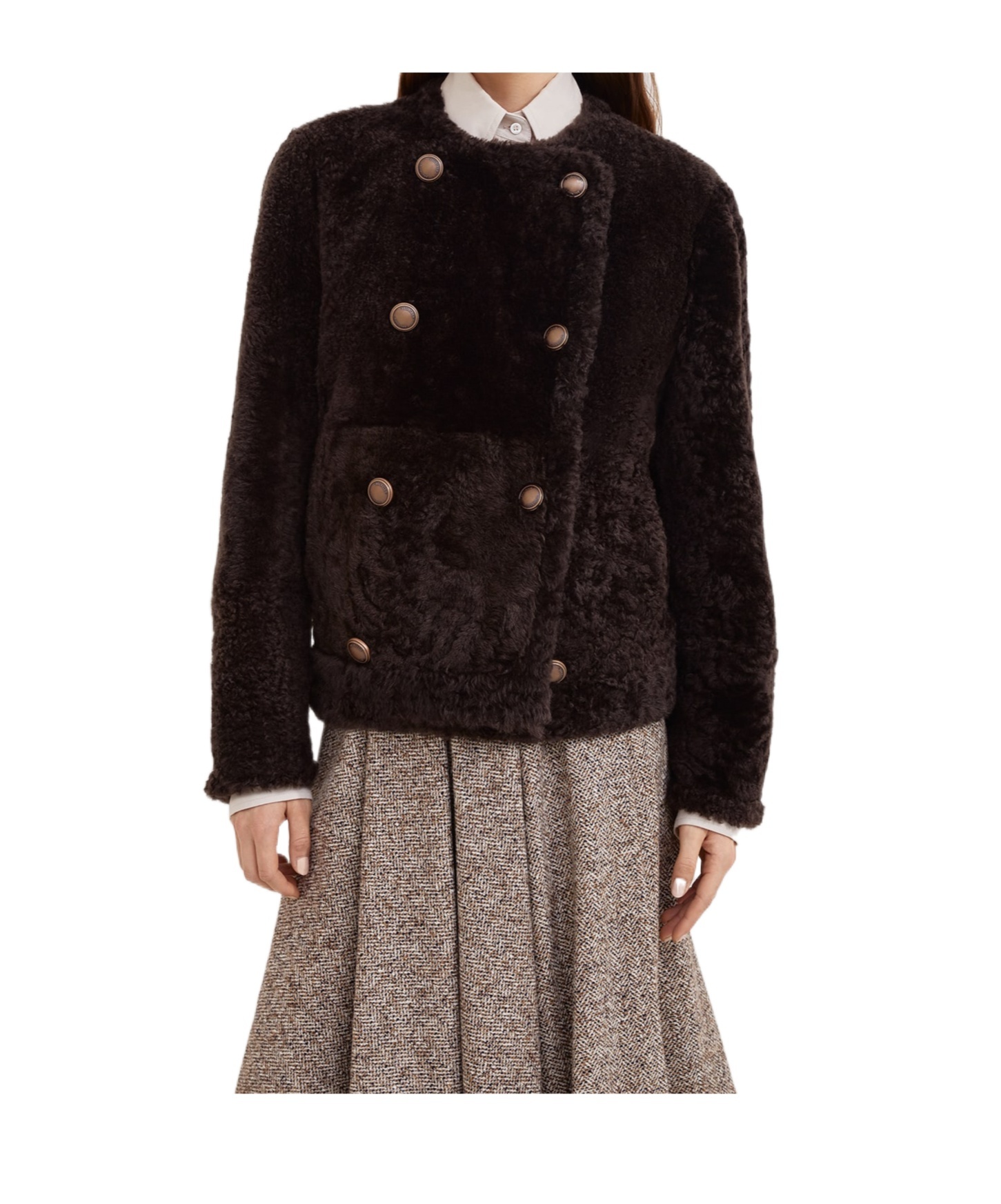 Brunello Cucinelli Reversible Sheep Shearling Double-breasted Jacket In Brown