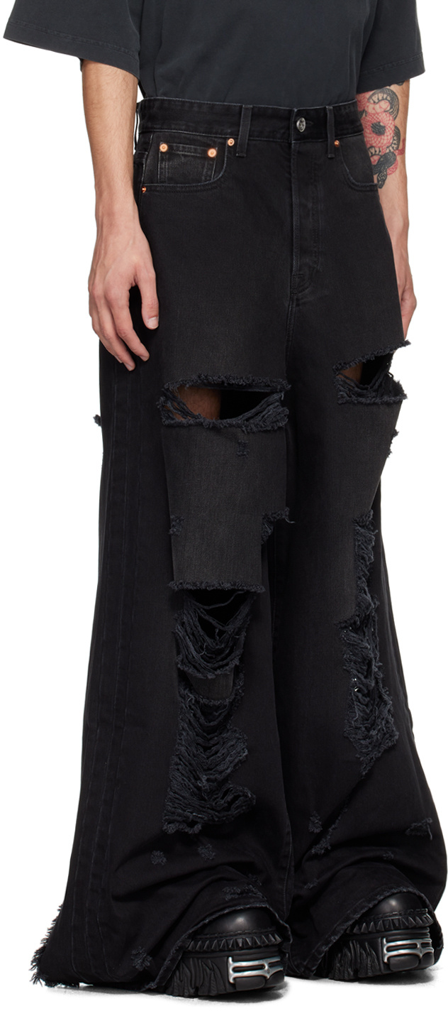 Vetements Distressed Wide Leg Jeans In Black