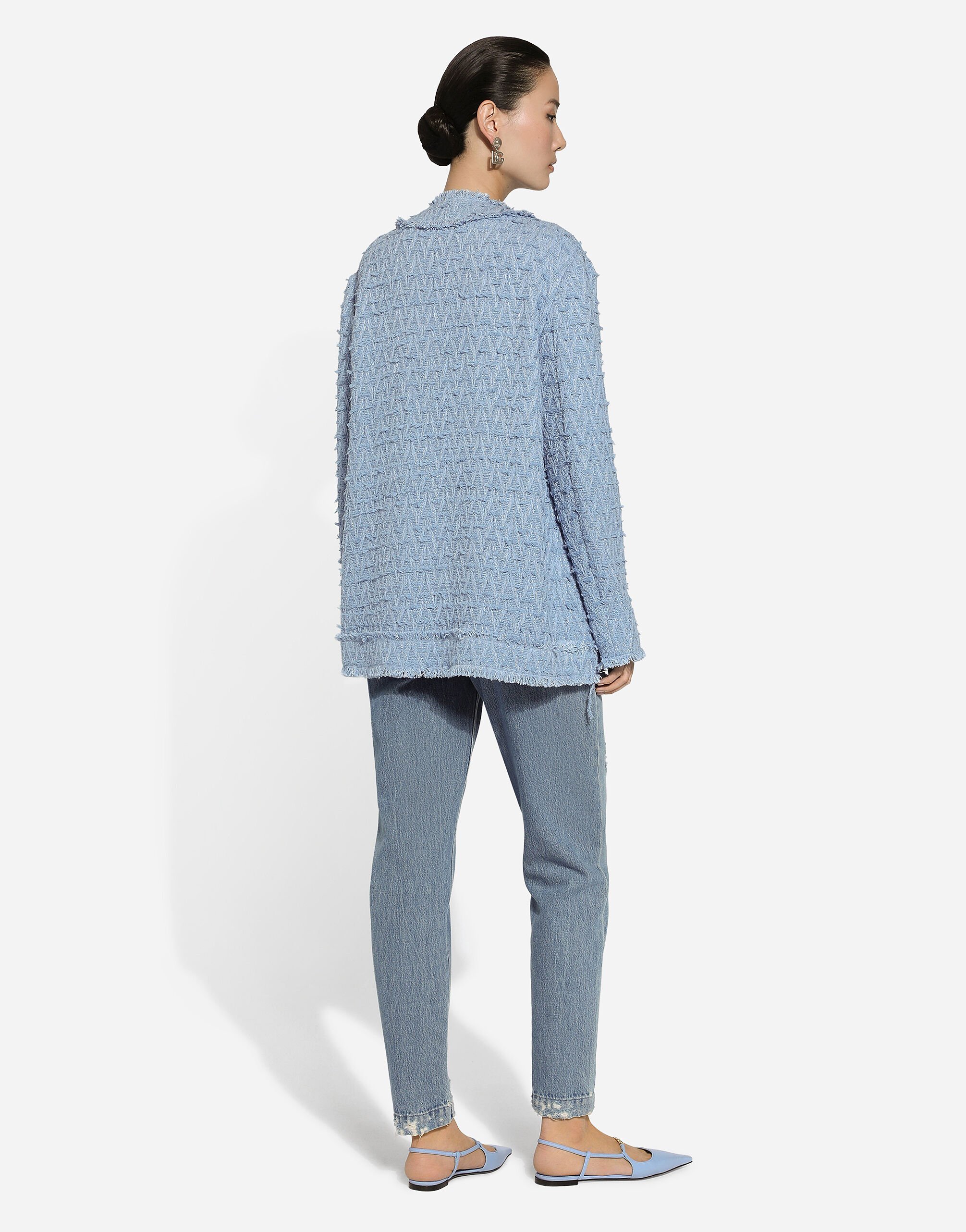 Dolce & Gabbana Light Blue Single-breasted Jacket With Logo Detail On Buttons In Cotton Blend Woman In Blue