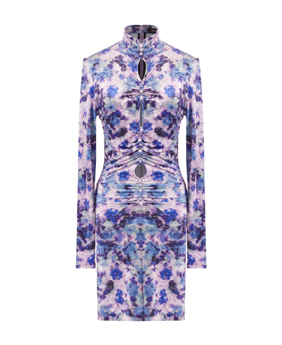 Isabel Marant Cutout Ruched Floral Print Stretch-velvet Mini Dress In Purple