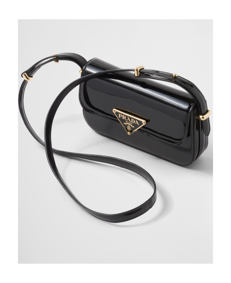 Prada Logo Patent Leather Shoulder Bag In Black
