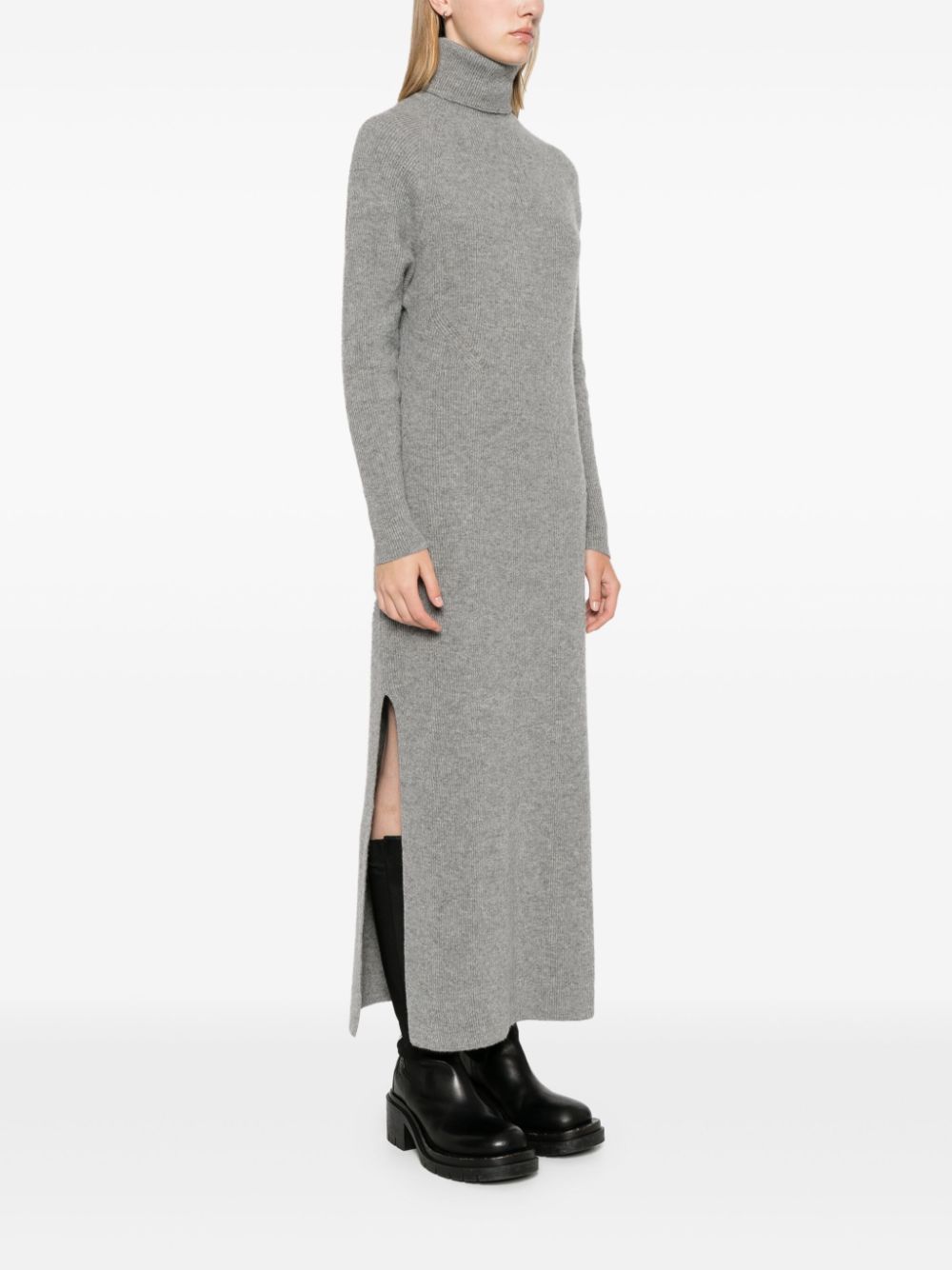 Shop Golden Goose Ribbed-knit Knitted Dress In Gray