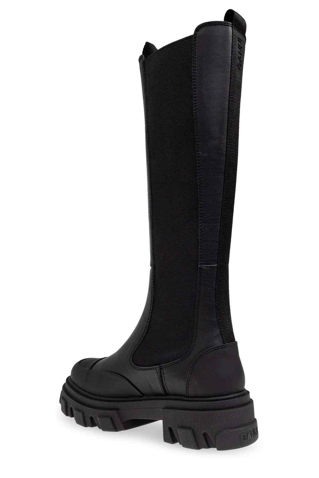 Ganni Black Knee-high Chelsea Boots - Size 41 Calf Leather In Black