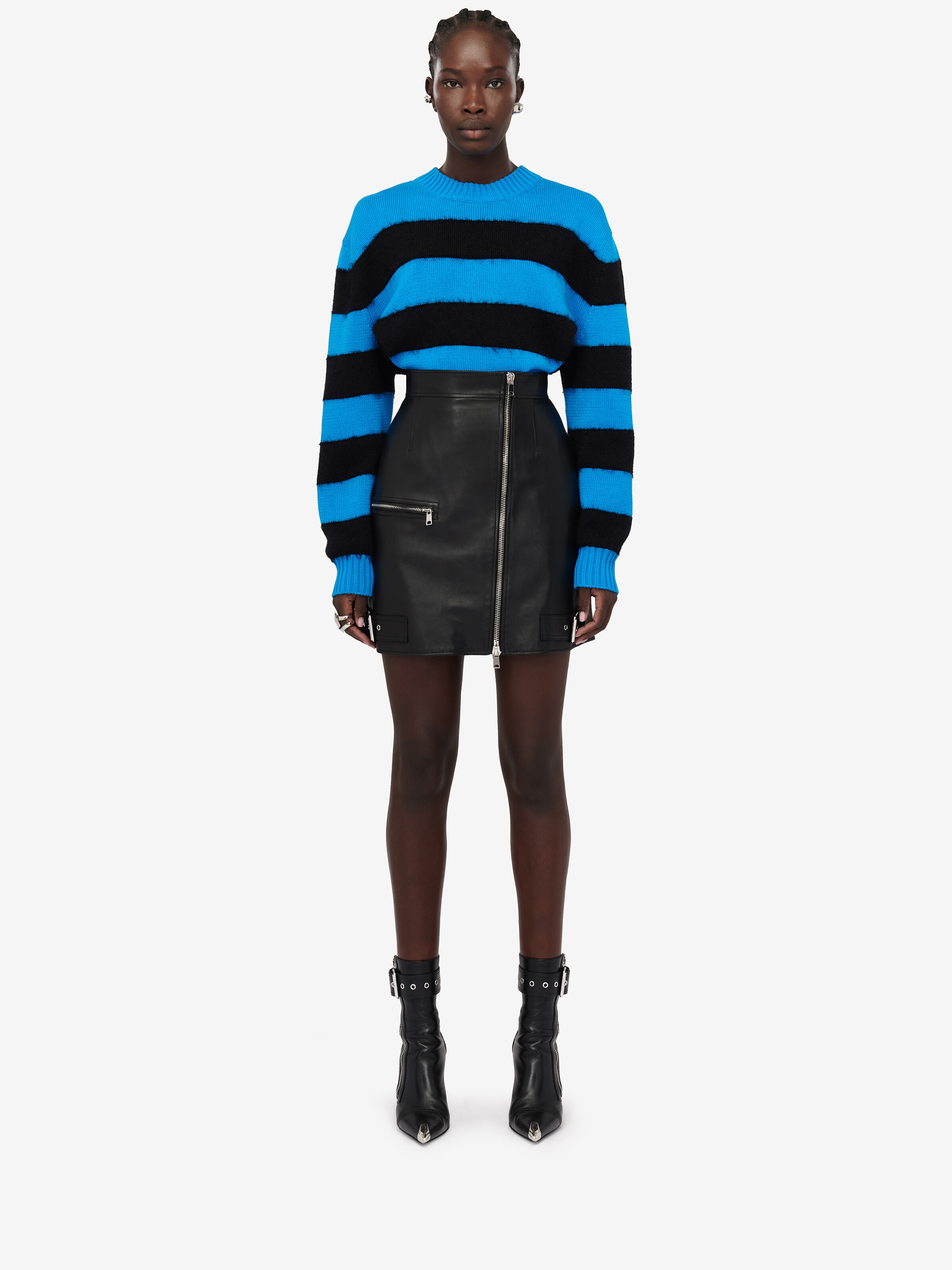 Alexander Mcqueen Multicolor Embroidered Cotton Blend Sweater In Blue