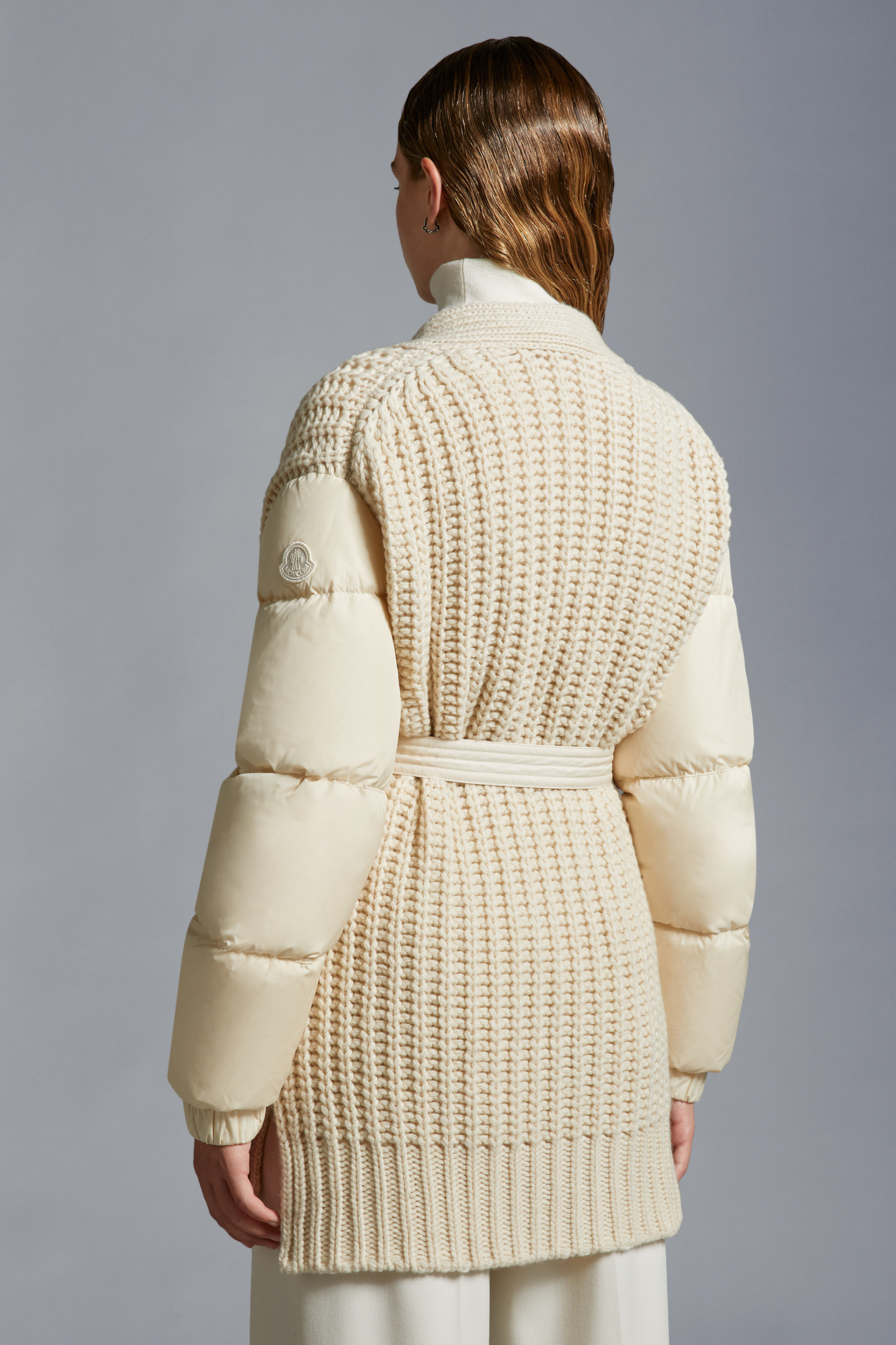 Moncler Panelled Padded Cashmere-wool Cardigan In White
