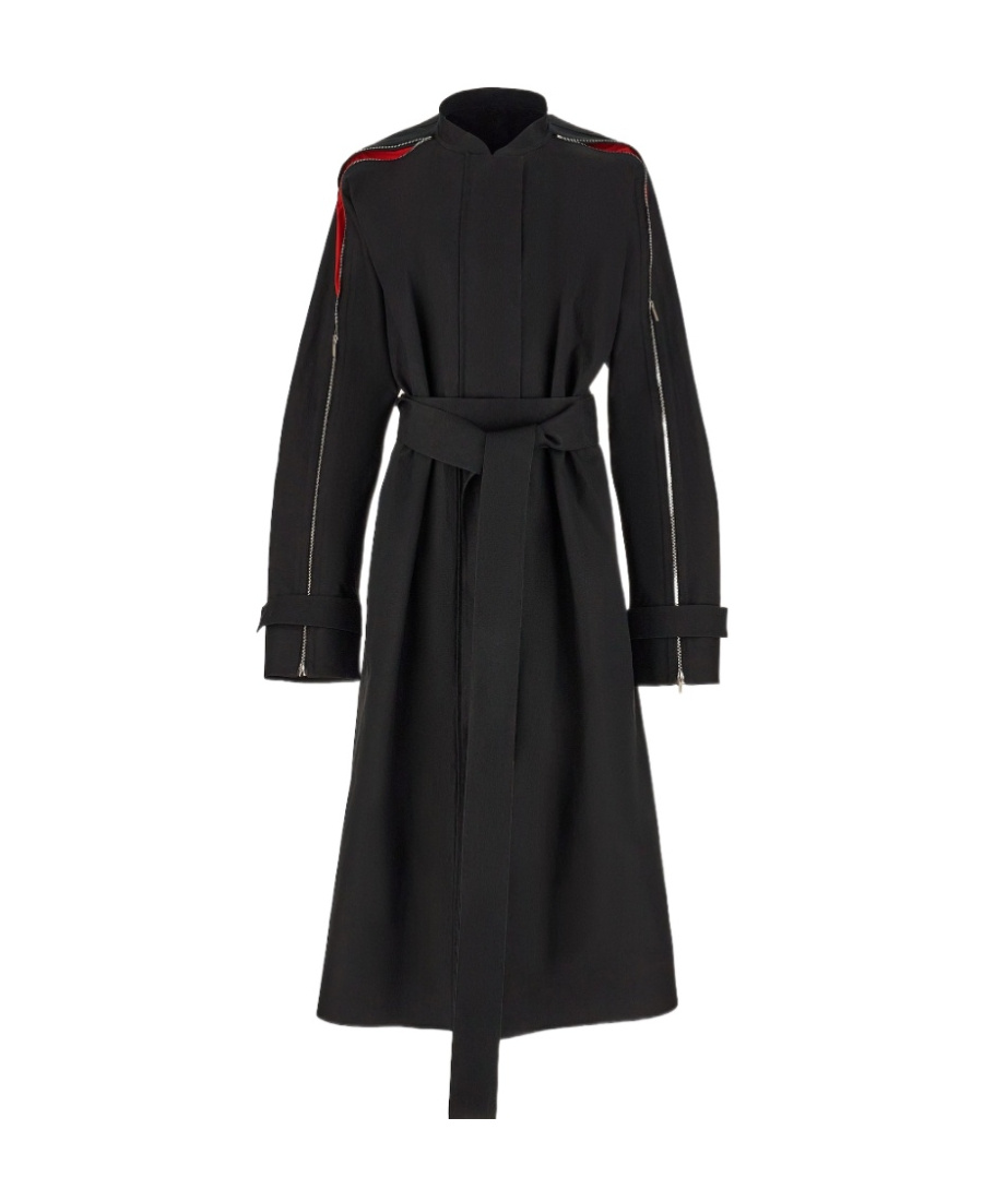 Shop Ferragamo Salvatore High-neck Belted Waist Coat In Black