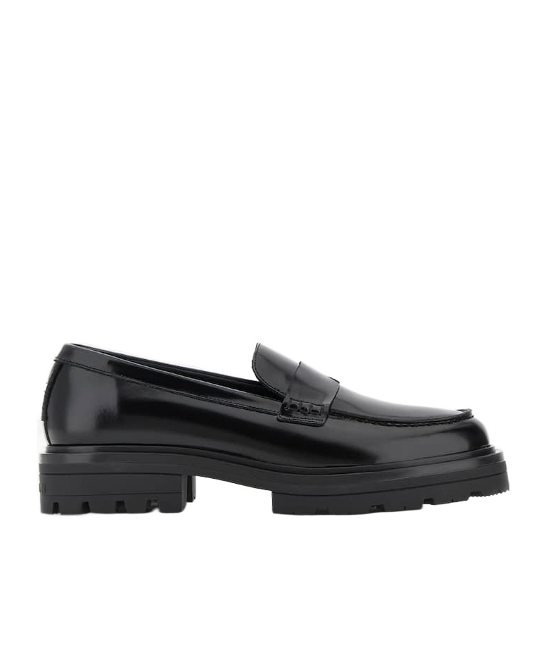 Hogan Leather Loafers With Chunky Sole And Glossy Finish In Black