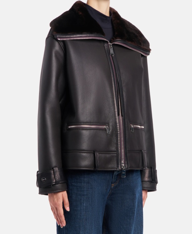 Dondup Double-zip Leather Jacket With Luxurious Fur Collar In Black