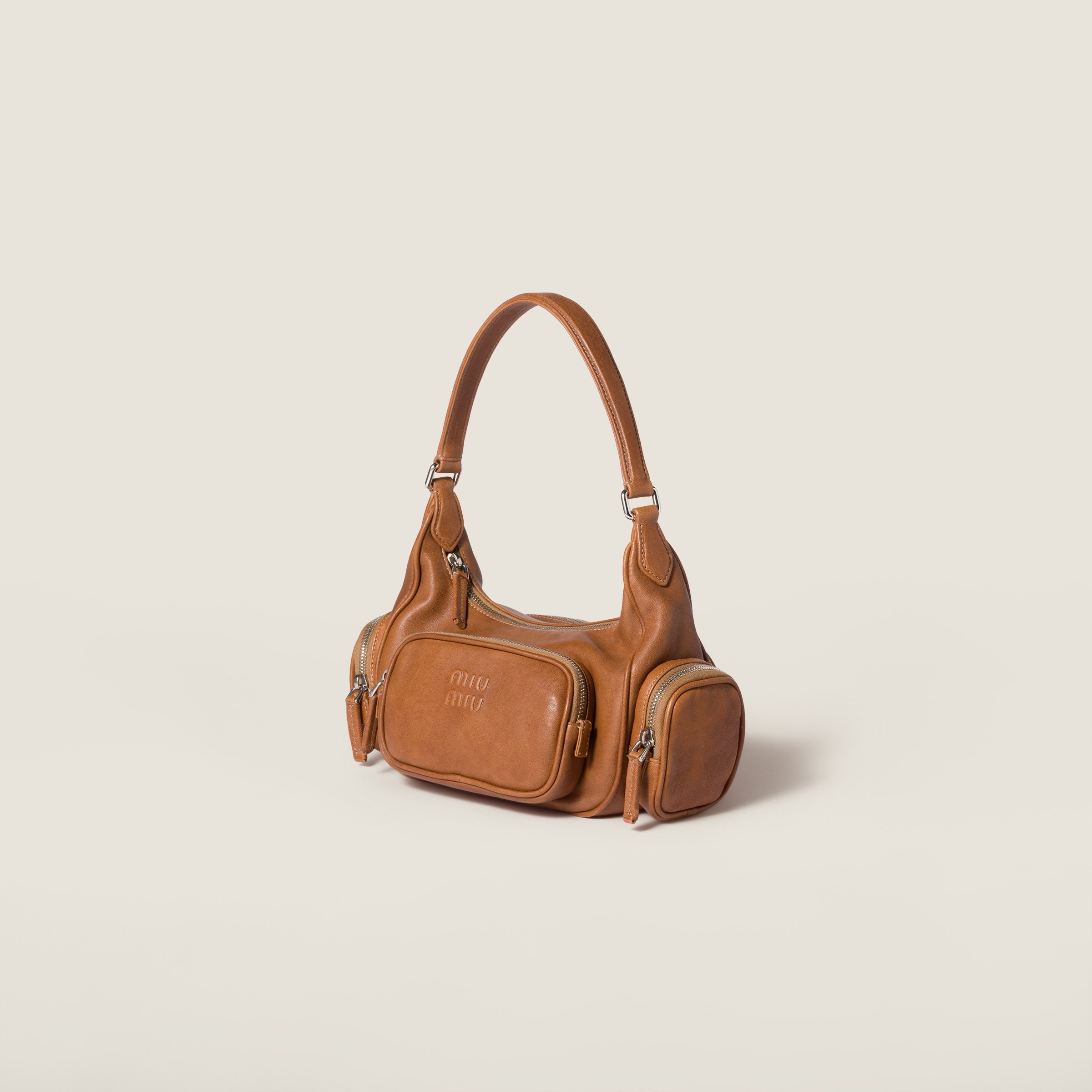 Miu Miu Pocket Nappa Leather Bag In Brown