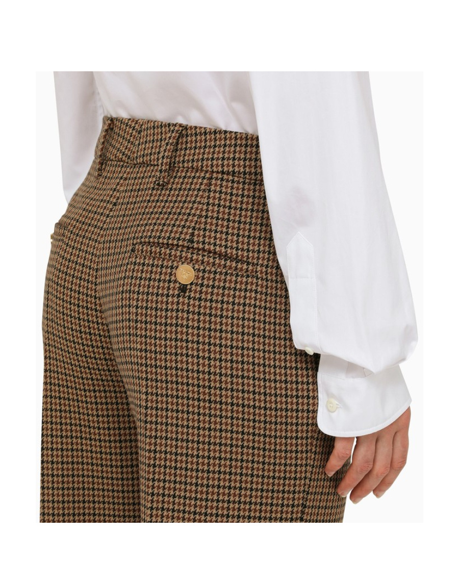 Prada Houndstooth Trousers In Brown