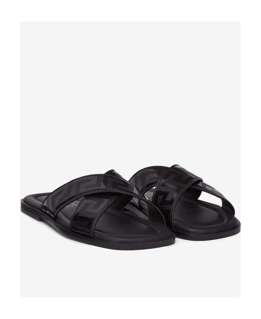 Versace Greca-embossed Crossover-strap Sandals In Black