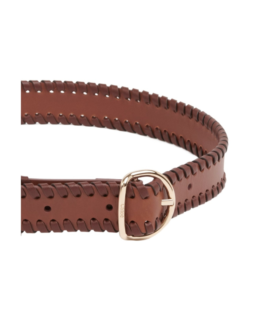 Chloé Mony Decorative-stitching Leather Belt In Brown