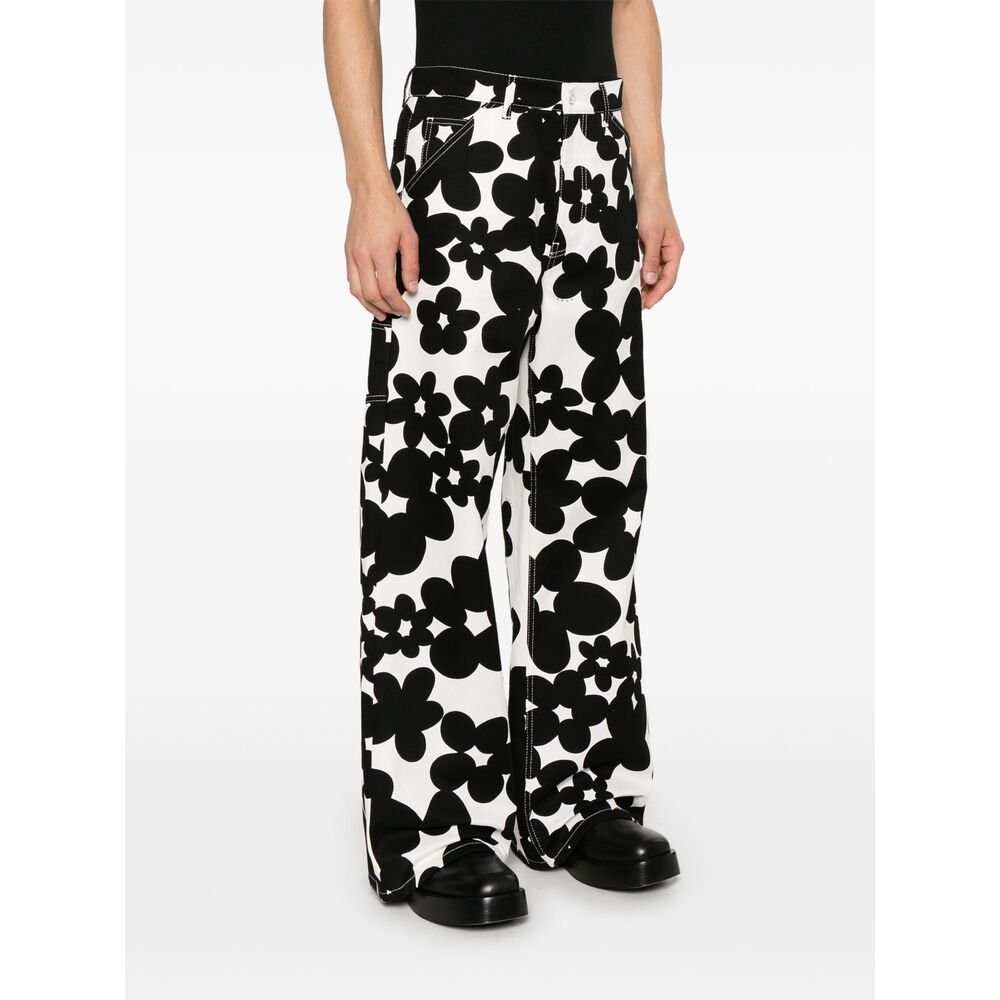 Marni Floral-print Gabardine Trousers In Black