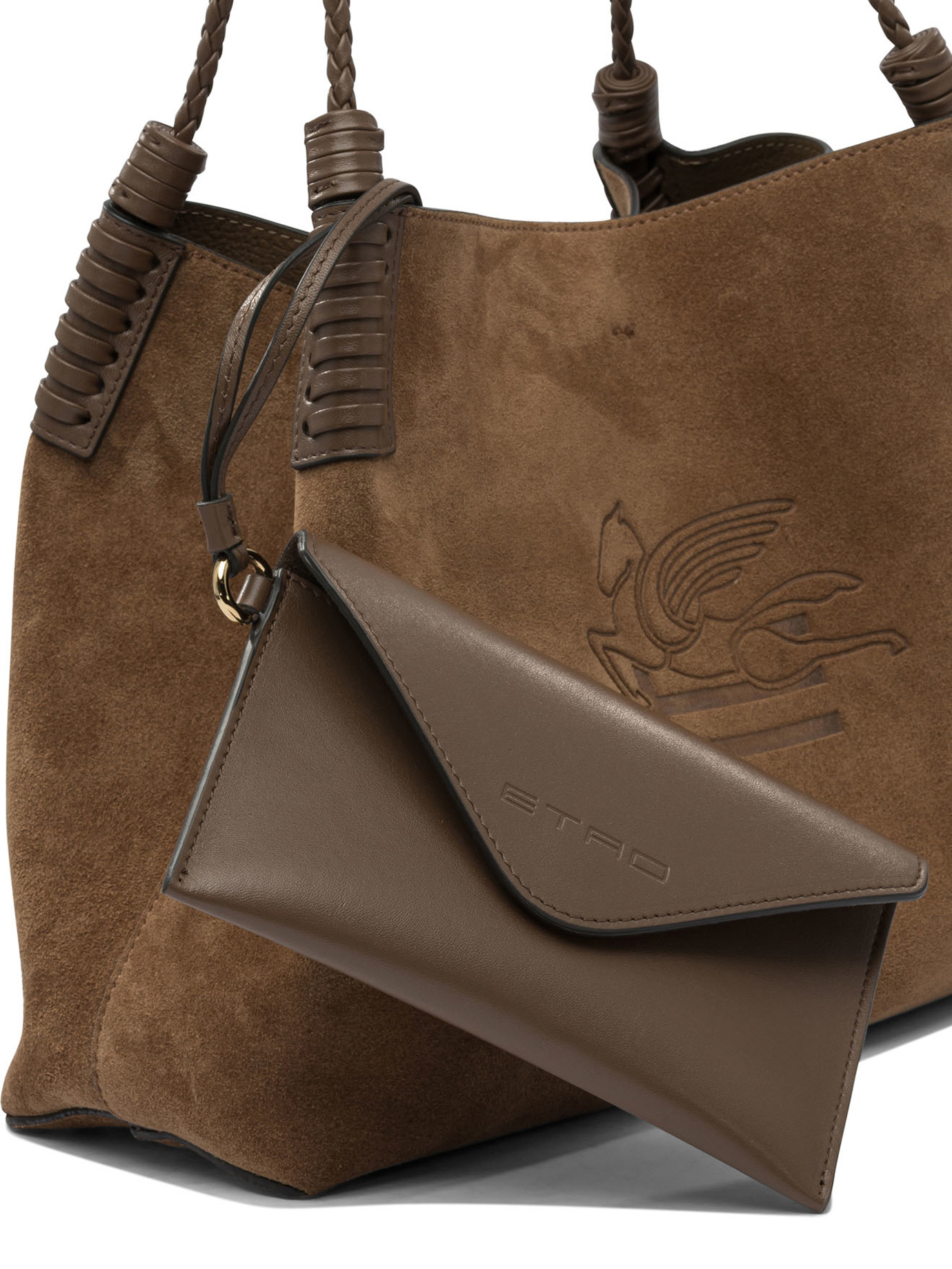 Etro Medium Libra Braided-handle Suede Tote Bag In Brown