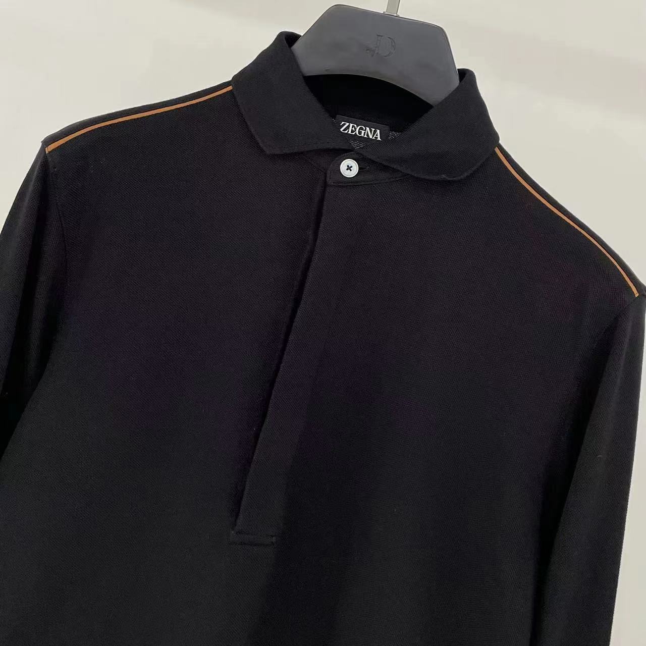 Zegna Lapel Long-sleeved Polo Shirt In Black
