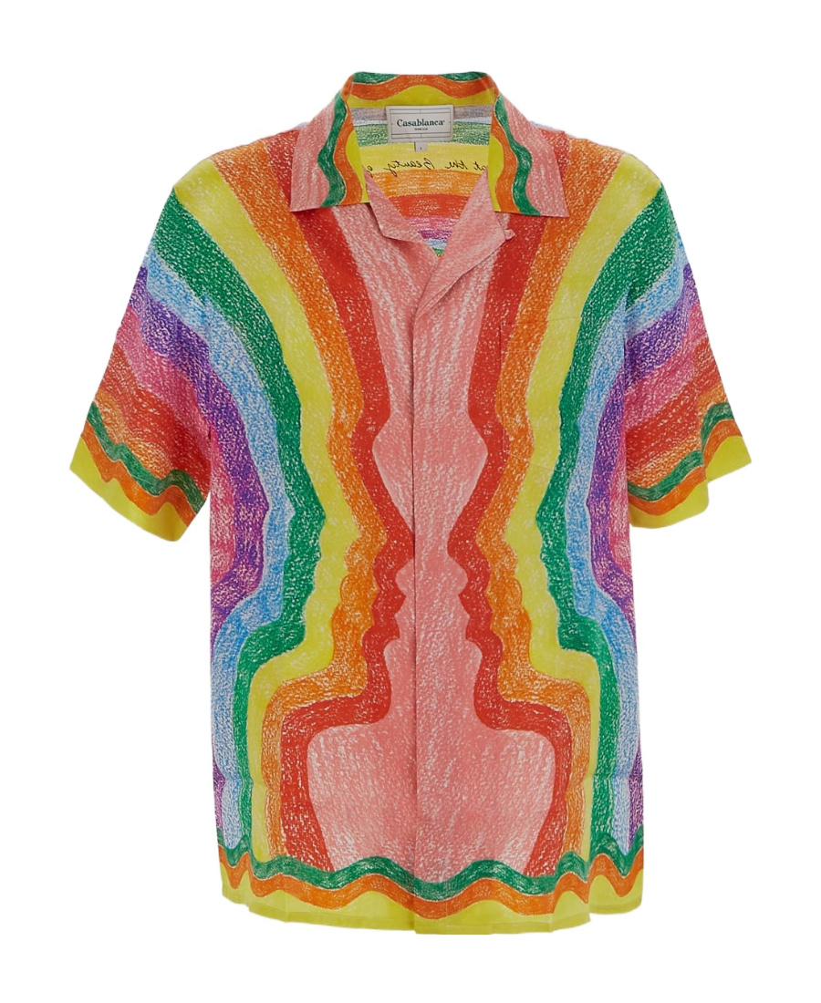 Casablanca Mind Vibrations Short Sleeve Silk Camp Shirt In Multicolor