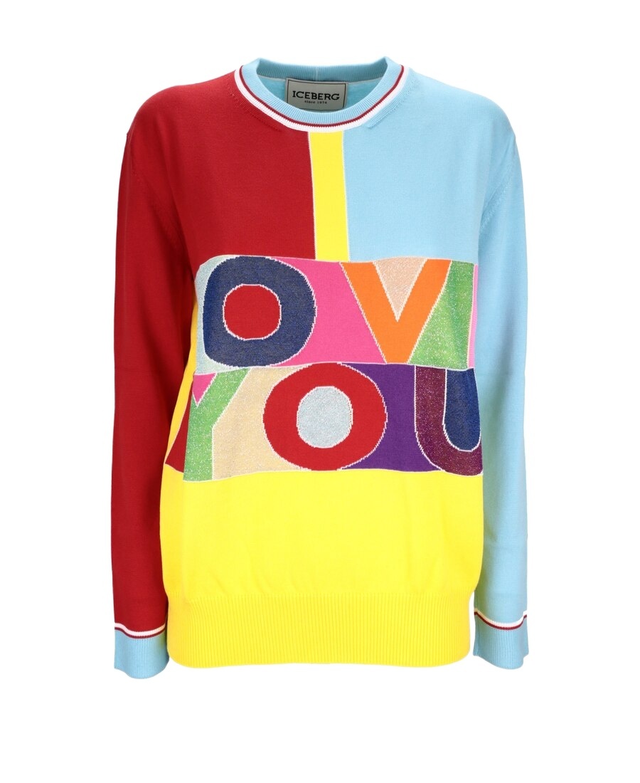 ICEBERG CREW NECK BLOCK COLOR SWEATER