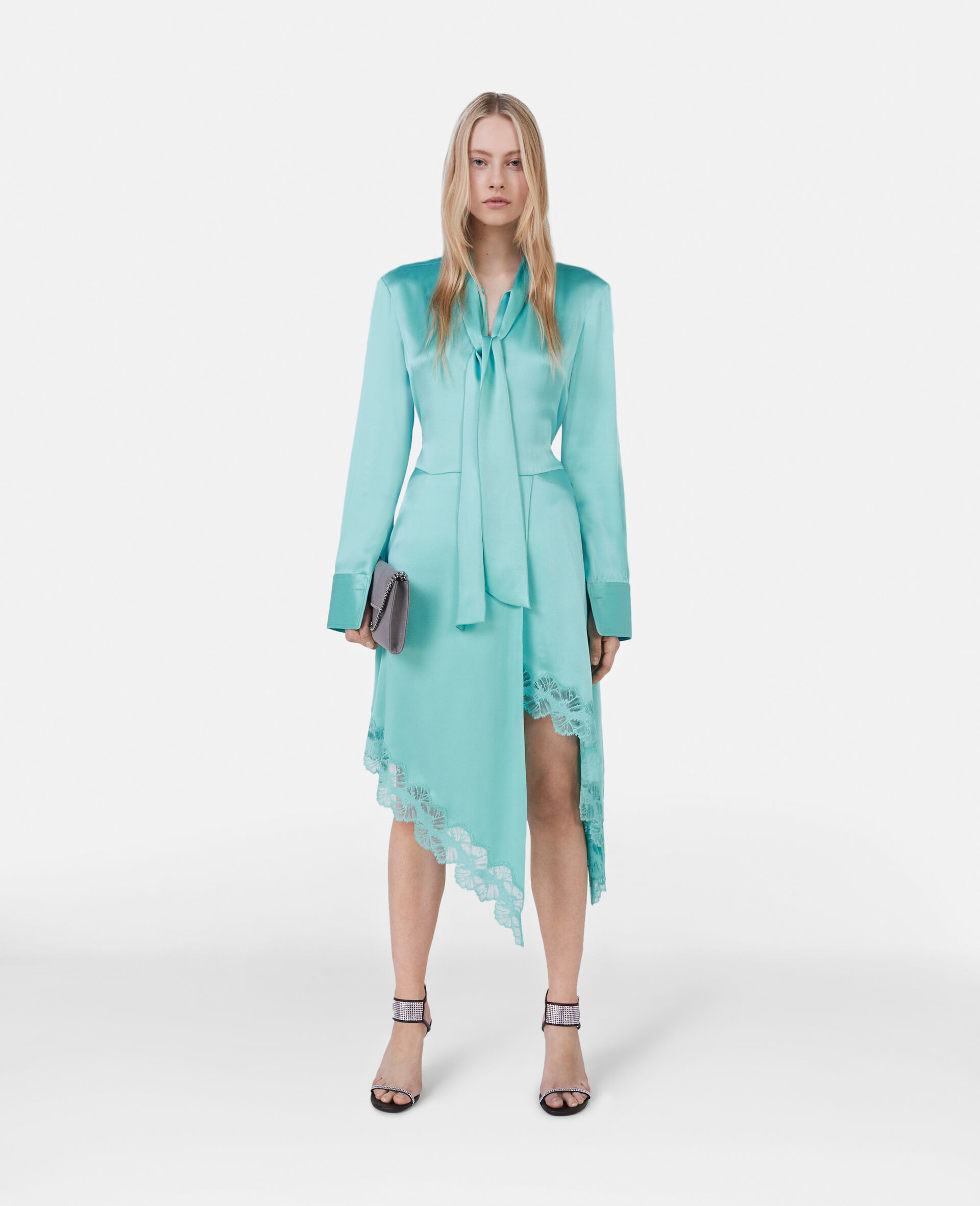 Shop Stella Mccartney Double Satin Lace-trim Dress In Blue