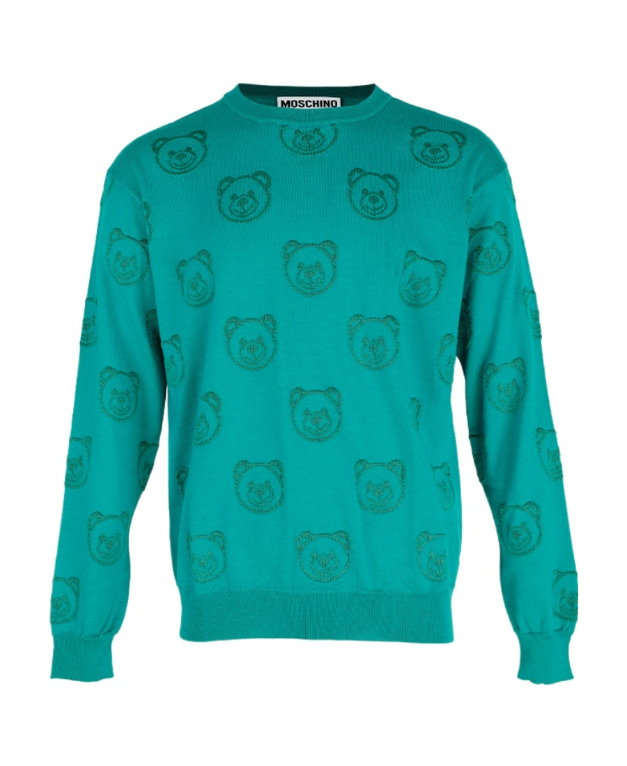 Moschino Green Allover Teddy Sweater In Green