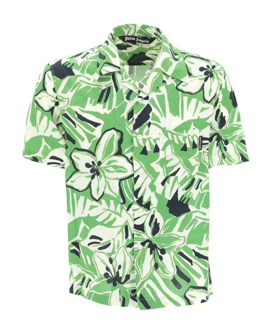 Palm Angels Hibiscus-print Short-sleeve Shirt In Green