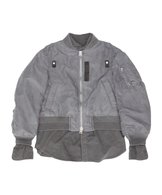 Sacai Zipped Crewneck Jacket In Gray