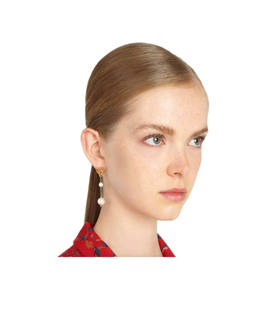 Ferragamo Pearl Drop Earrings Gold Finish In White