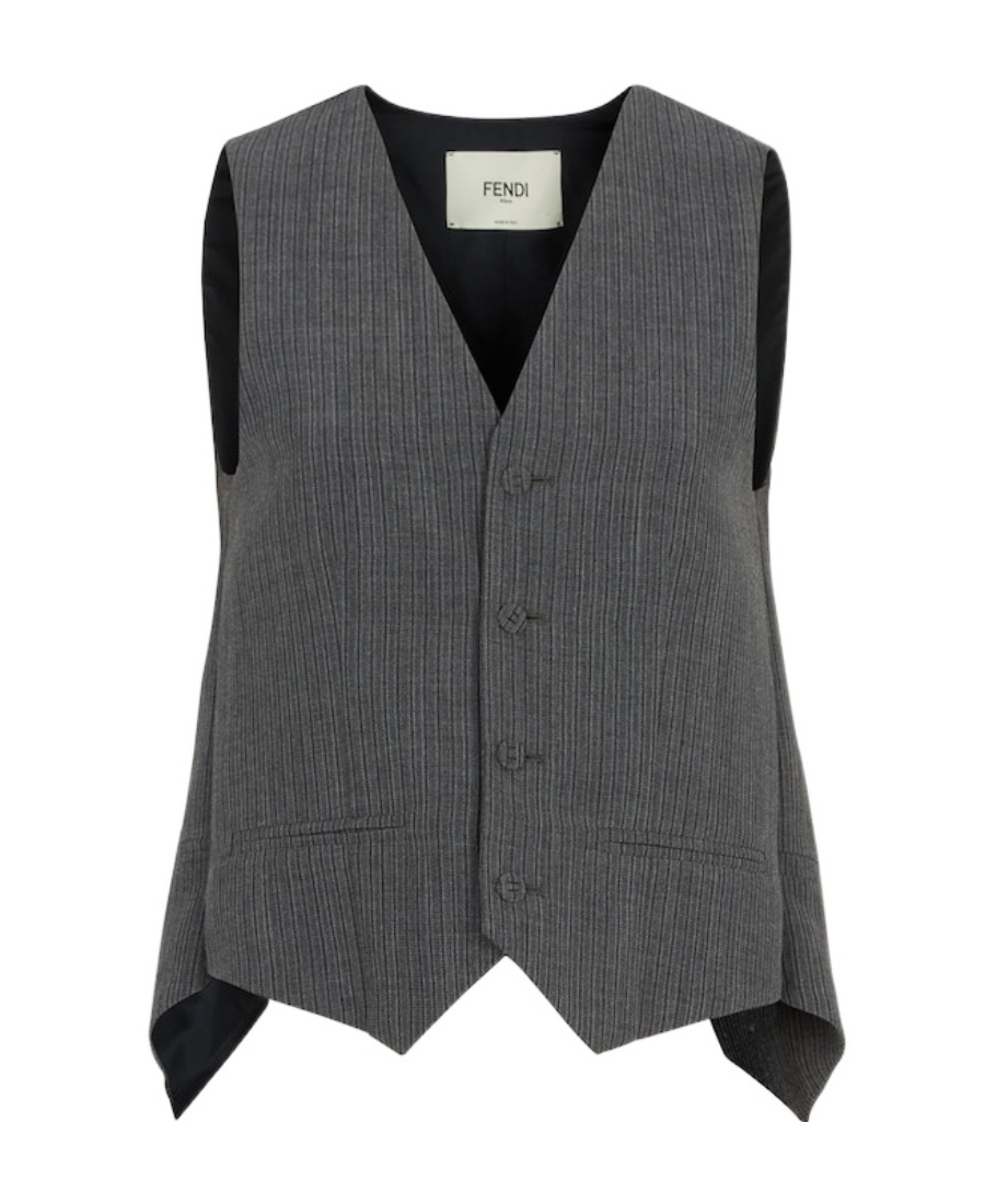 Fendi Deconstructed Pinstripe Wool Waistcoat In Gray