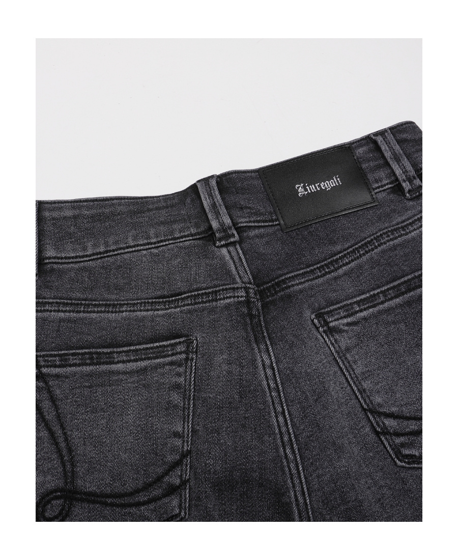 Liuregali Trim Rough Rimmed Riding Denim Shorts In Gray