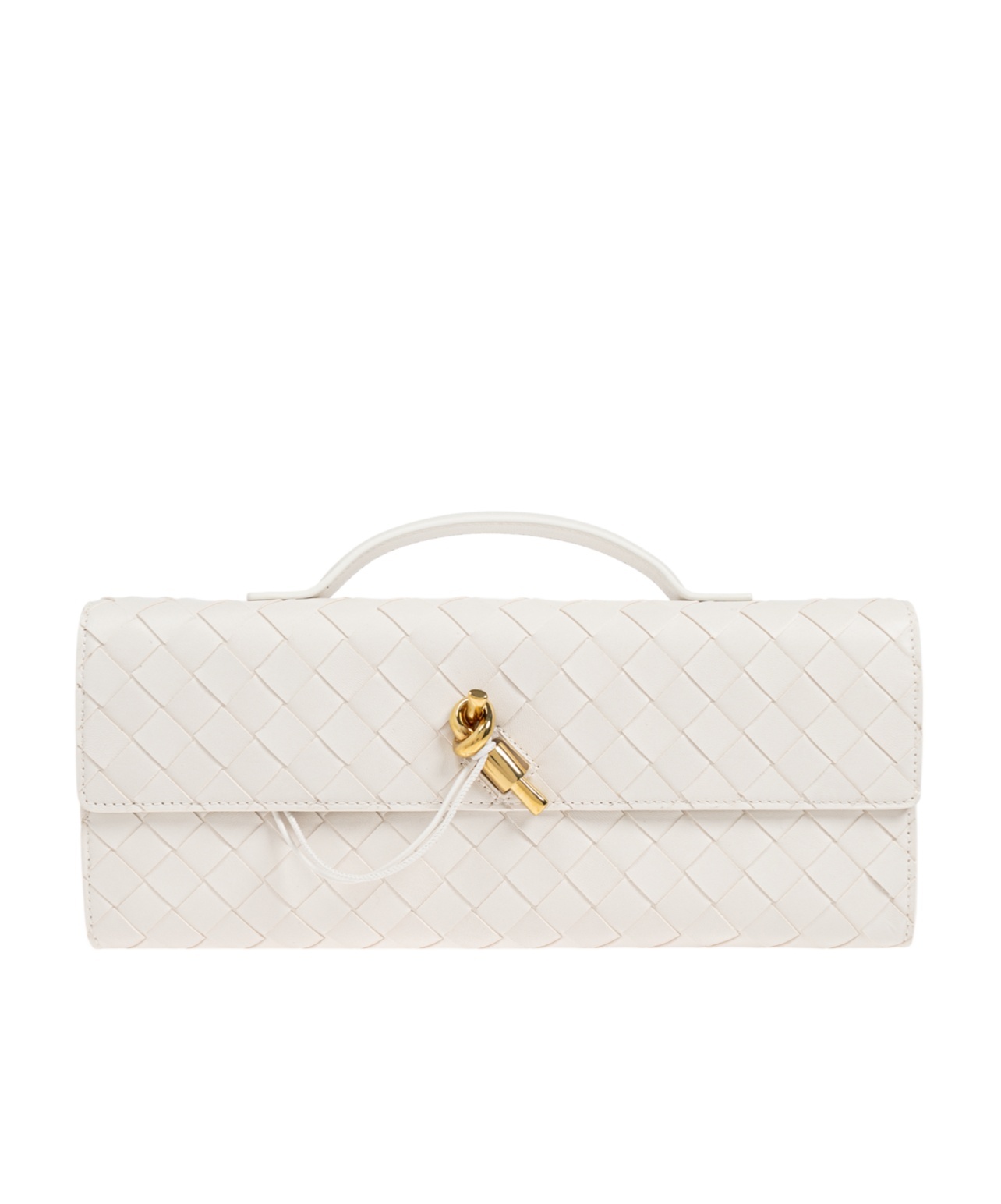 Bottega Veneta Womens Andiamo Leather Clutch Bag White-m Brass In White
