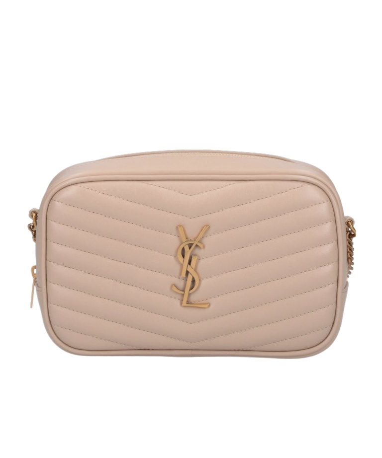 Saint Laurent Mini Lou Quilted Leather Crossbody Bag In Nude