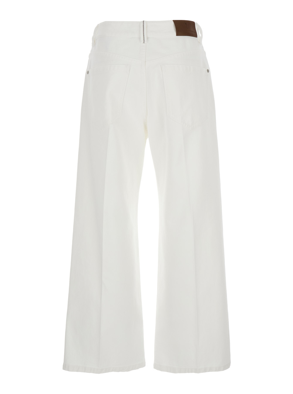 Brunello Cucinelli White Jeans With Wide Leg And Monil Detail On The Rear In Denim Woman