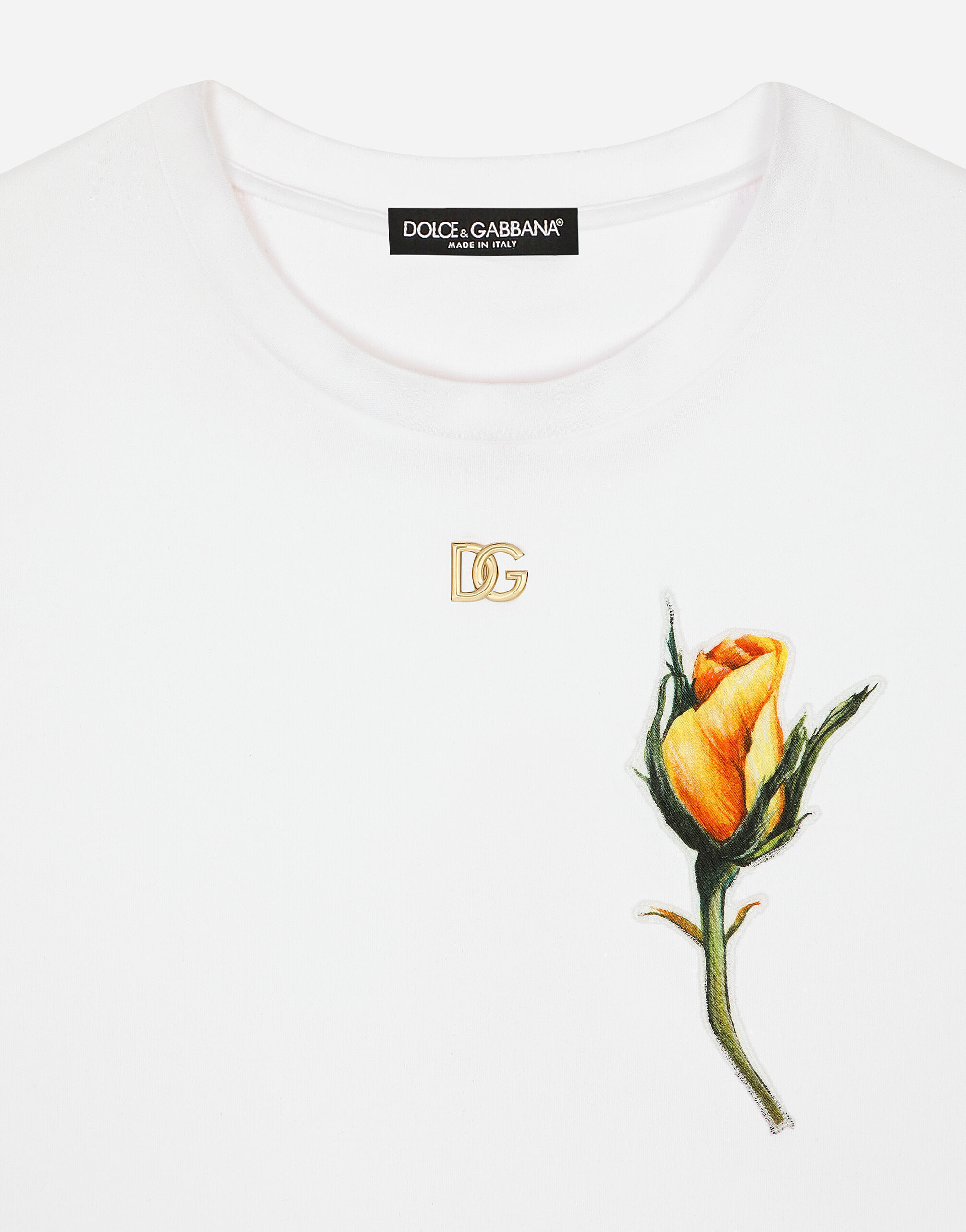 Dolce & Gabbana Rose-appliqué Cropped T-shirt In White