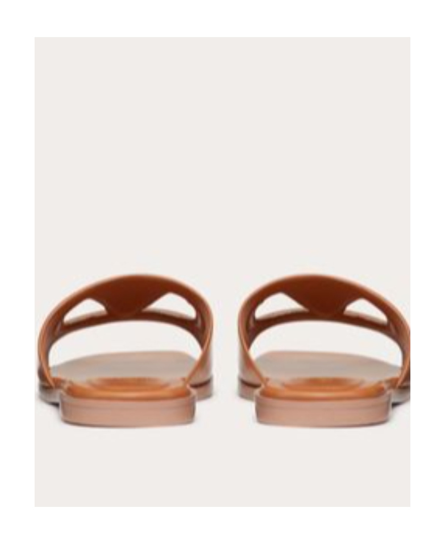 Valentino Vlogo Signature Flat Leather Sandals In Brown