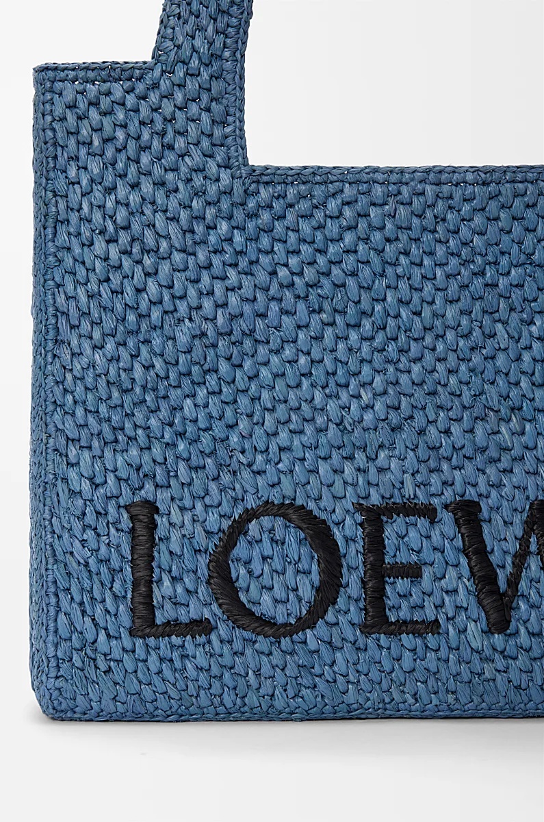 Loewe Logo Medium Tote Bag In Raffia In Light Blue