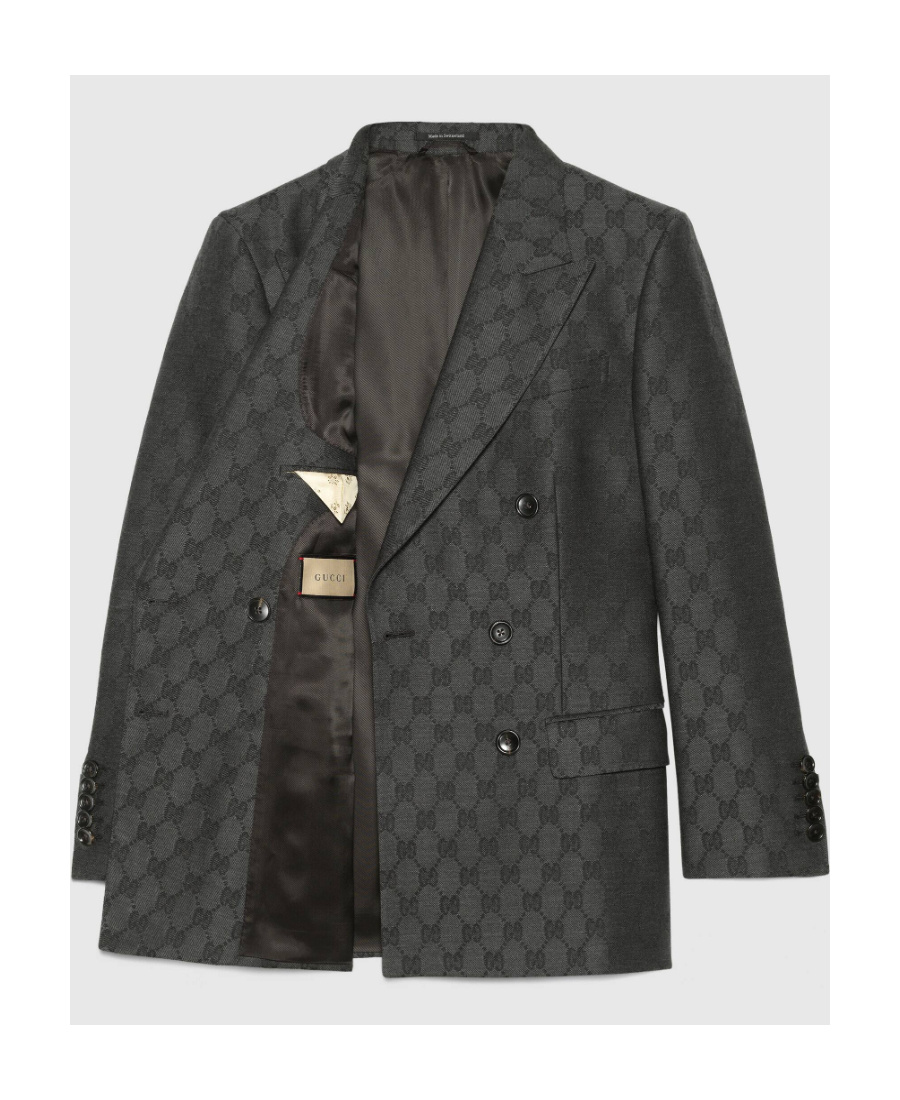 Gucci Monogram-pattern Double-breasted Blazer In Black