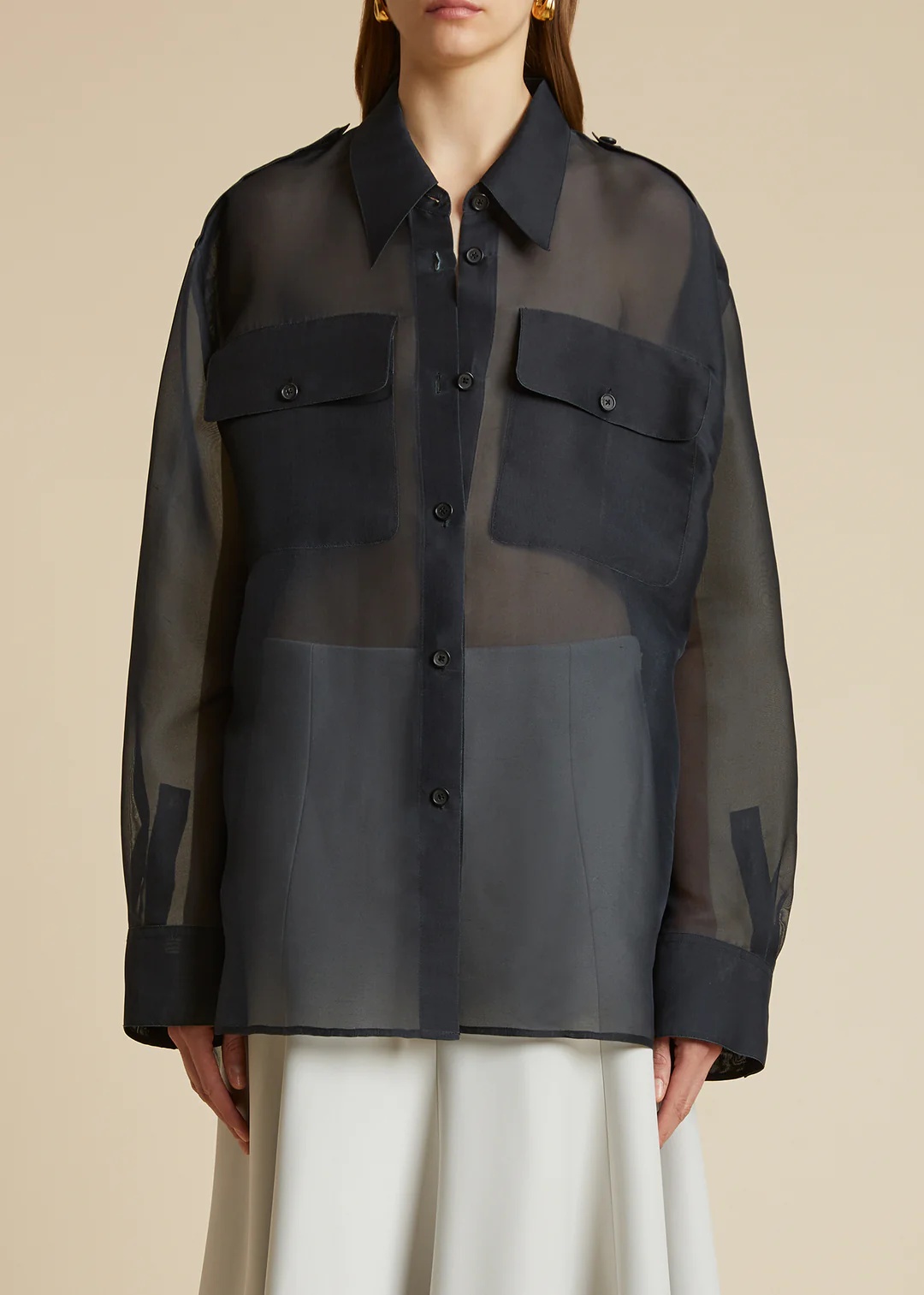 Khaite Missa Sheer Silk Collared Top In Black