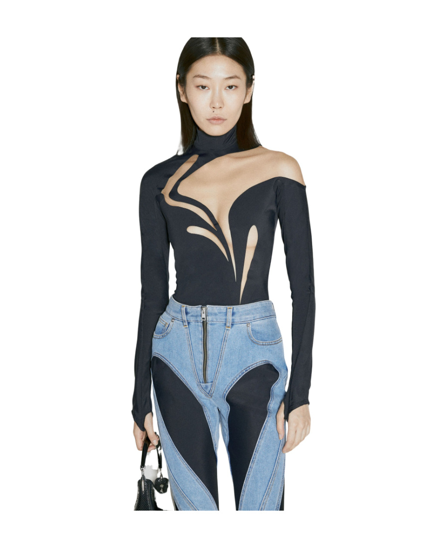 MUGLER SHEER-PANEL PANELLED BODYSUIT