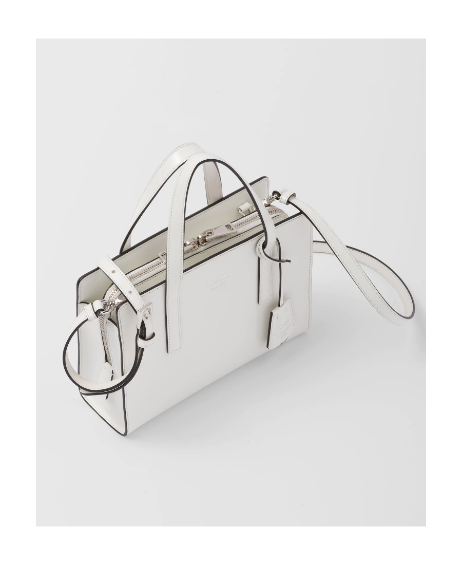 Prada Re-nylon And Leather Medium Top-handle Bag With Padlock In White