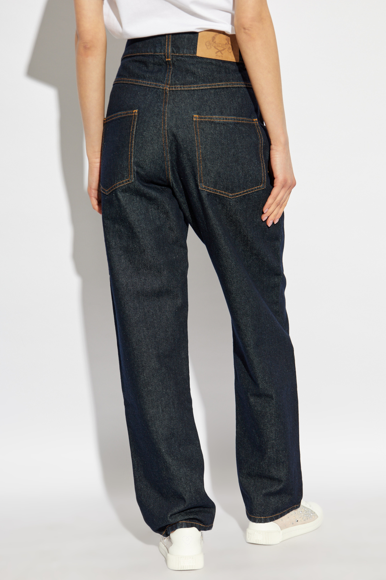 Moschino Belt Loop Denim Trousers In Blue