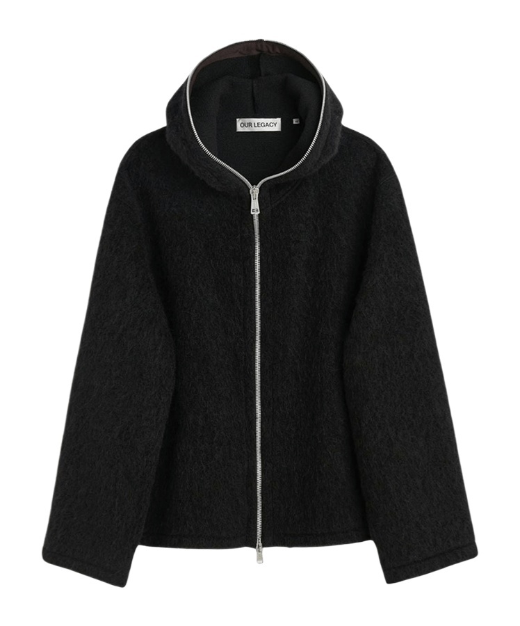 Our Legacy Full Zip Hoodie In Hairy Wool In Black