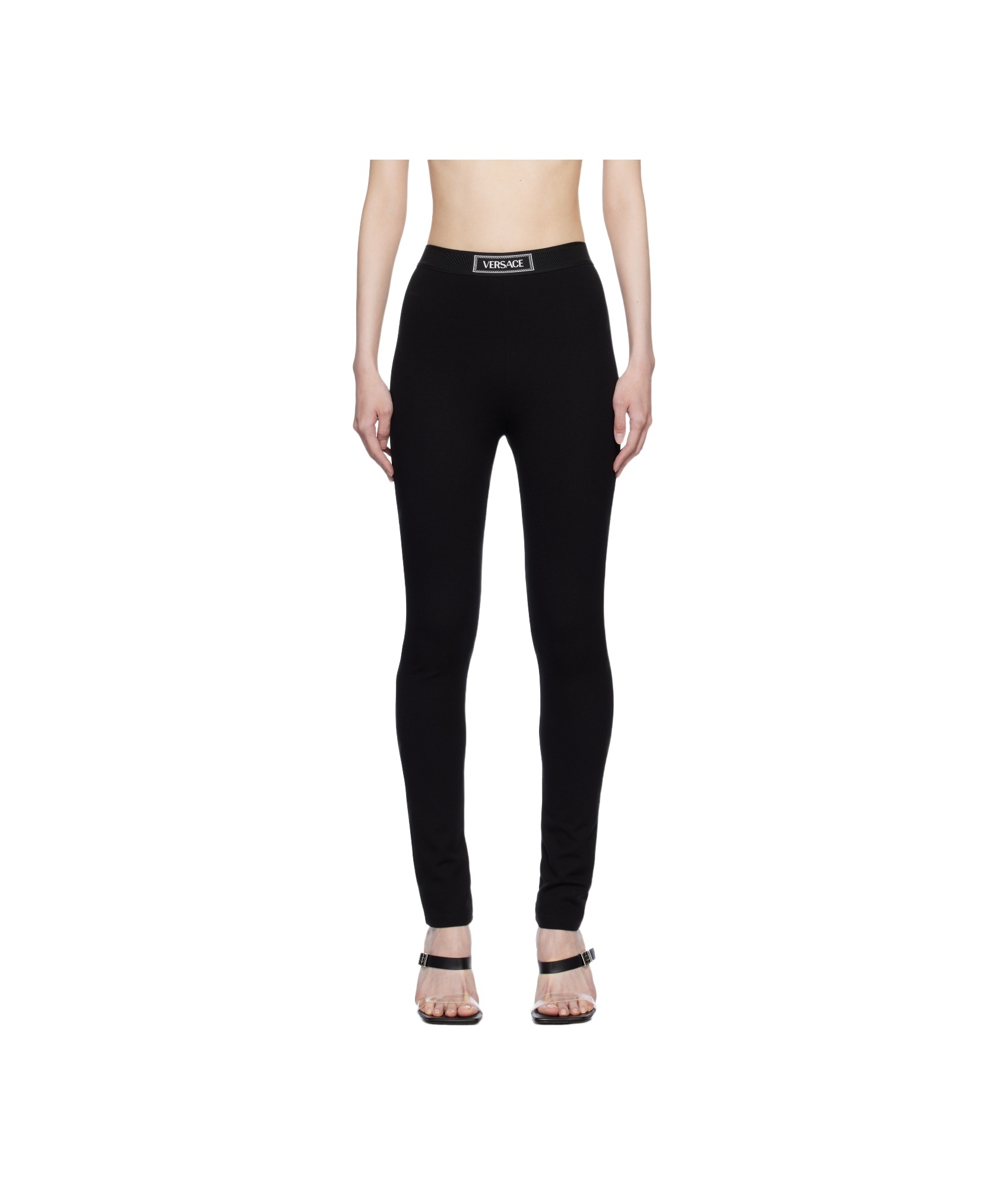 Versace Logo Print Slim Fit Ankle Length Leggings In Black