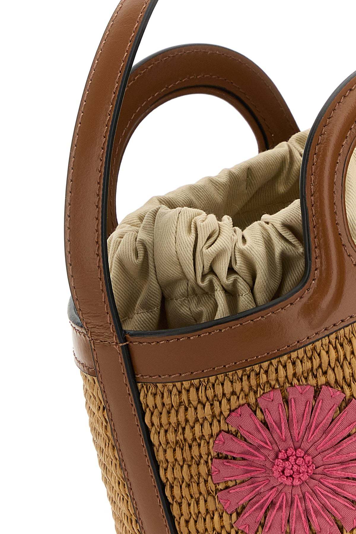 Marni Brown Raffia And Leather Tropicalia Bucket Bag In Brown