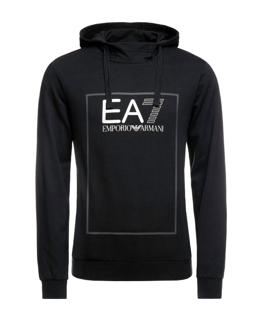 Ea7 Logo Hooded Sweater In Black