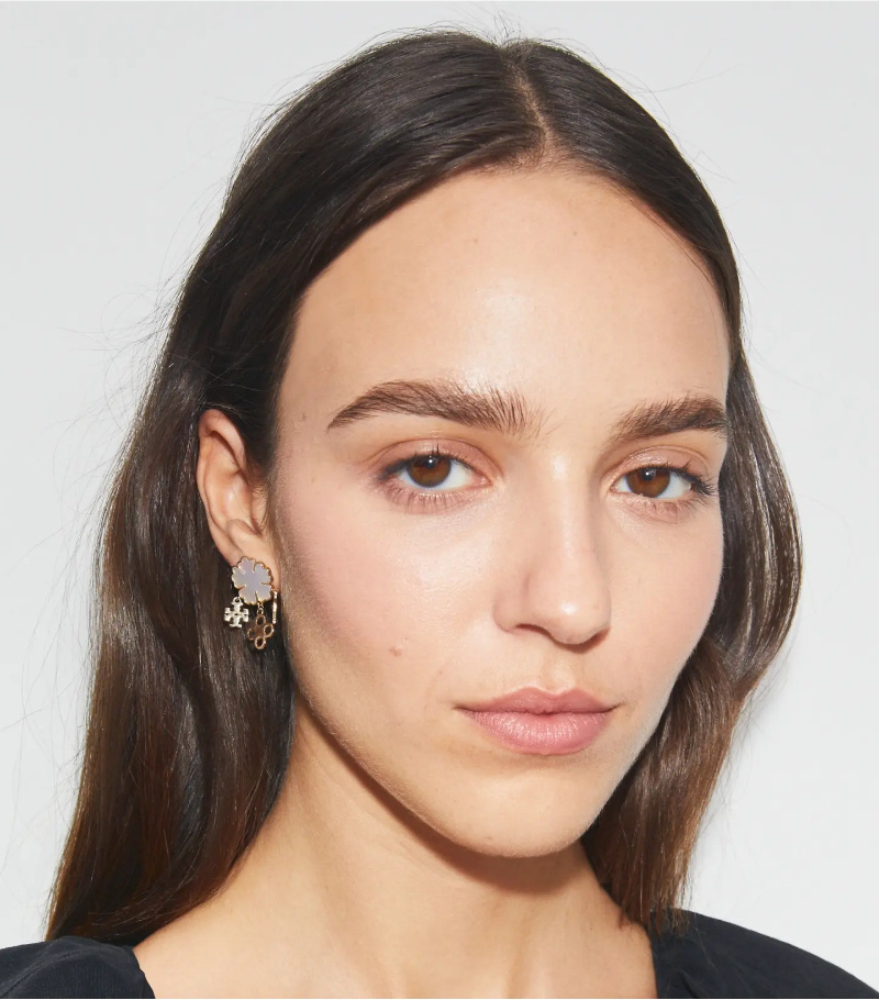 Tory Burch Mother Of Pearl Clover Cluster Drop Earrings In Gold Tone In Gold