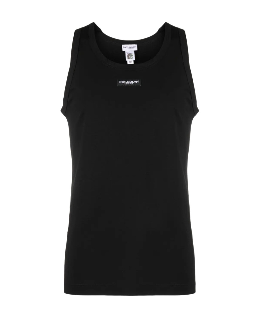 Dolce & Gabbana Stretch Cotton Tank Top With Logo Label Clothing In Black